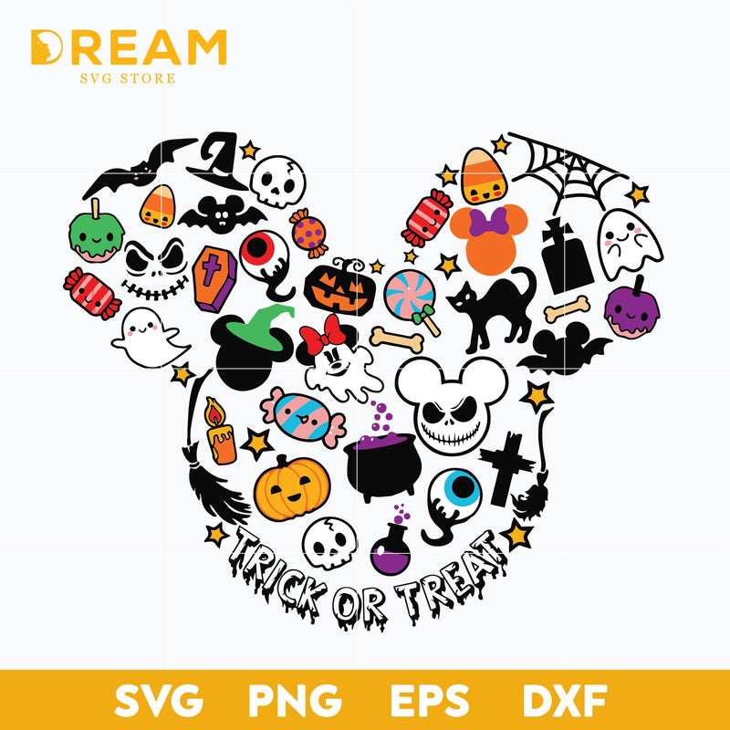 Trick or treat halloween svg, Disney svg, Halloween svg, png, dxf, eps digital file HLW2109206L