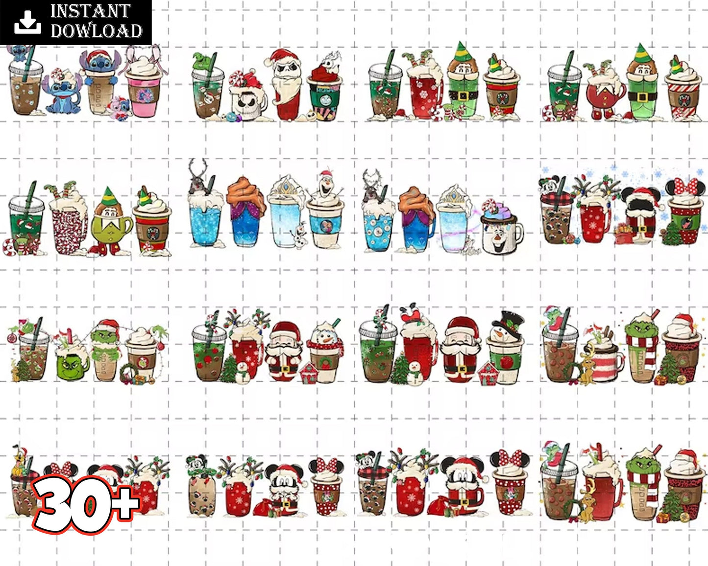 30+ Hallothanksmas Coffee PNG, Disney Christmas coffee PNG, Christmas princess cafe digital bundle, Halloween designs bundle, Digital files