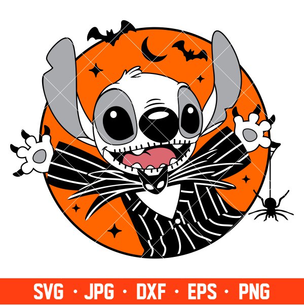 Halloween Stitch Jack Svg, Halloween Svg, Spooky Season Svg, Disney Svg, Cricut, Silhouette Vector Cut File