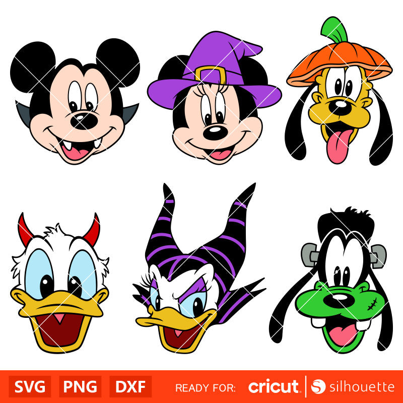 Halloween Disney Friends Svg, Mickey Halloween Svg, Halloween Minnie Svg Cricut, Silhouette Vector Cut Files