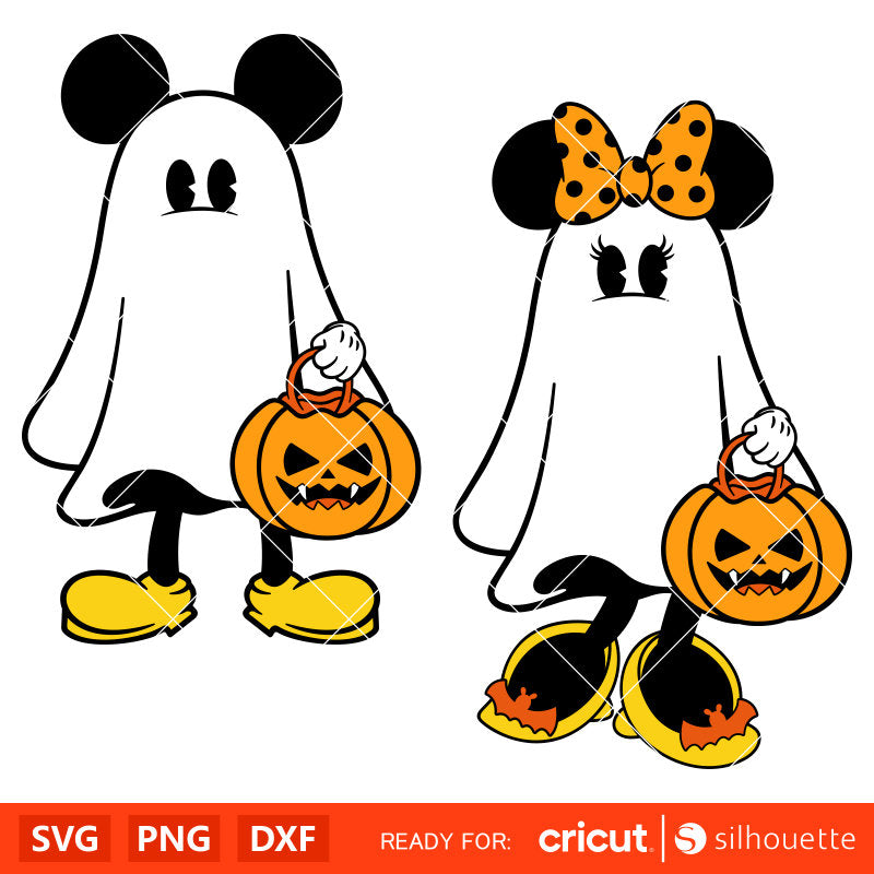 Halloween Mickey & Minnie Ghost Svg Bundle, Mickey Halloween Svg For Cricut, Silhouette Vector Cut Files