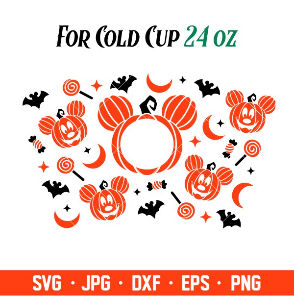 Halloween Pumpkin Mickey Mouse Full Wrap Svg, Starbucks Svg, Coffee Ring Svg, Cold Cup Svg, Cricut, Silhouette Vector Cut File