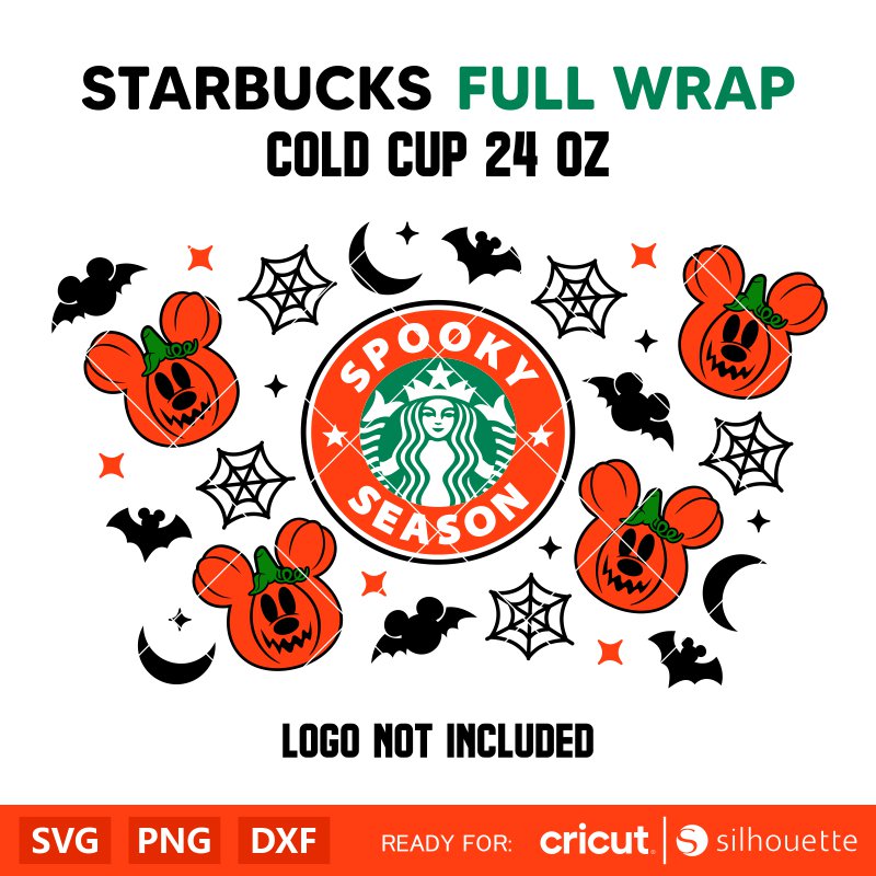 Halloween Pumpkins Mickey Mouse Full Wrap Svg, Starbucks Svg, Coffee Ring Svg, Cold Cup Svg, Cricut, Silhouette Vector Cut File