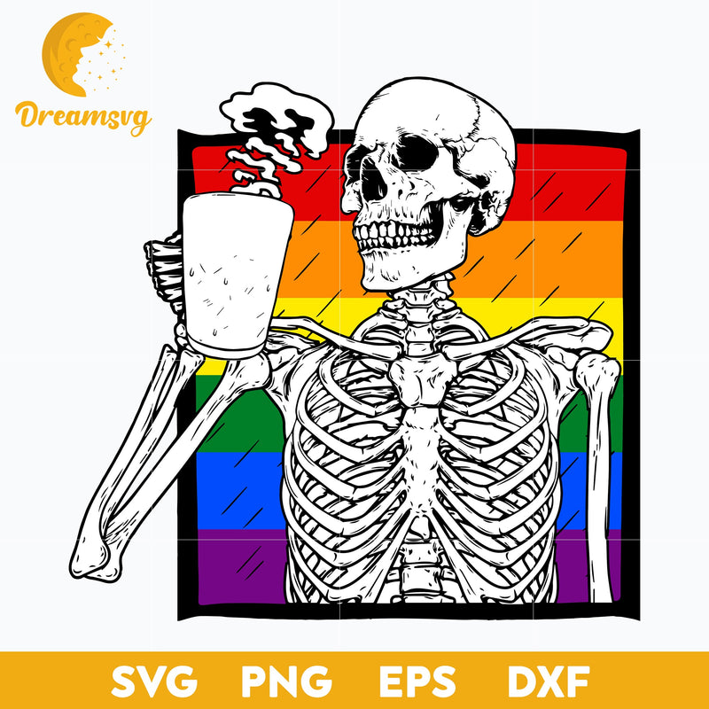 Halloween Coffee Drinking Skeleton Skull Gay Pride Awareness svg, Halloween svg, png, dxf, eps digital file.