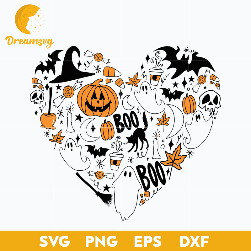 Halloween Doodle Heart Collage I Love Halloween svg, Halloween svg, png, dxf, eps digital file.