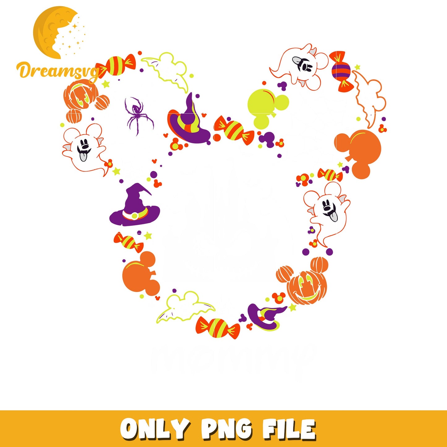 Halloween Heart PNG Graphic with Cute Spooky Icons