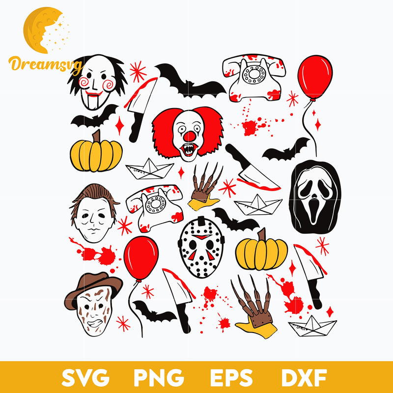 Halloween Horror character doodle collage svg, Halloween svg, png, dxf, eps digital file.