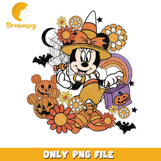 Halloween Minnie fall floral vibes png, Disney friends halloween vibes png