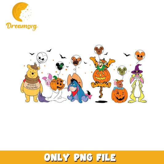 Halloween Winnie the Pooh balloon png, Disney cartoon halloween friends png