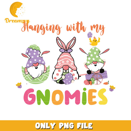 Hanging with my gnomies png, easter eggs png, gnome bunny png