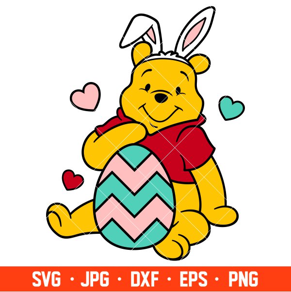 Happy Easter Pooh Svg, Easter Bunny Svg, Happy Easter Svg, Disney Svg, Cricut, Silhouette Vector Cut File