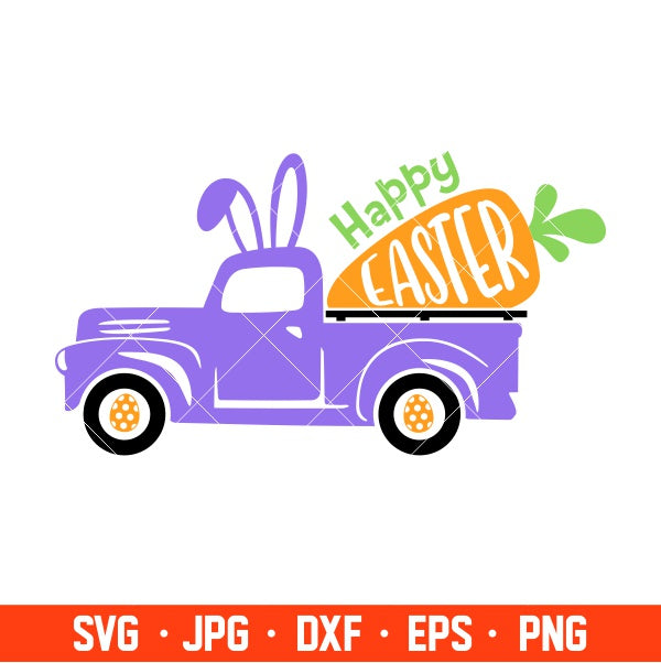 Happy Easter Truck with Carrot Svg, Happy Easter Svg, Easter egg Svg, Spring Svg, Cricut, Silhouette Vector Cut File