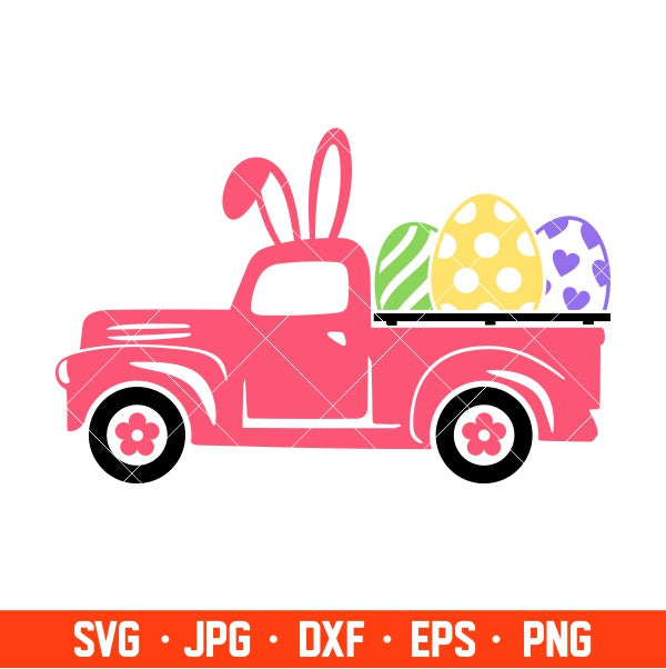 Happy Easter Truck with Eggs Svg, Happy Easter Svg, Easter egg Svg, Spring Svg, Cricut, Silhouette Vector Cut File