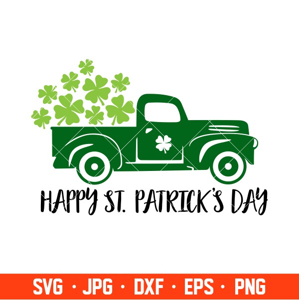 Happy St. Patrick’s Day Truck Svg, St. Patrick’s Day Svg, Lucky Svg, Irish Svg, Clover Svg, Cricut, Silhouette Vector Cut File