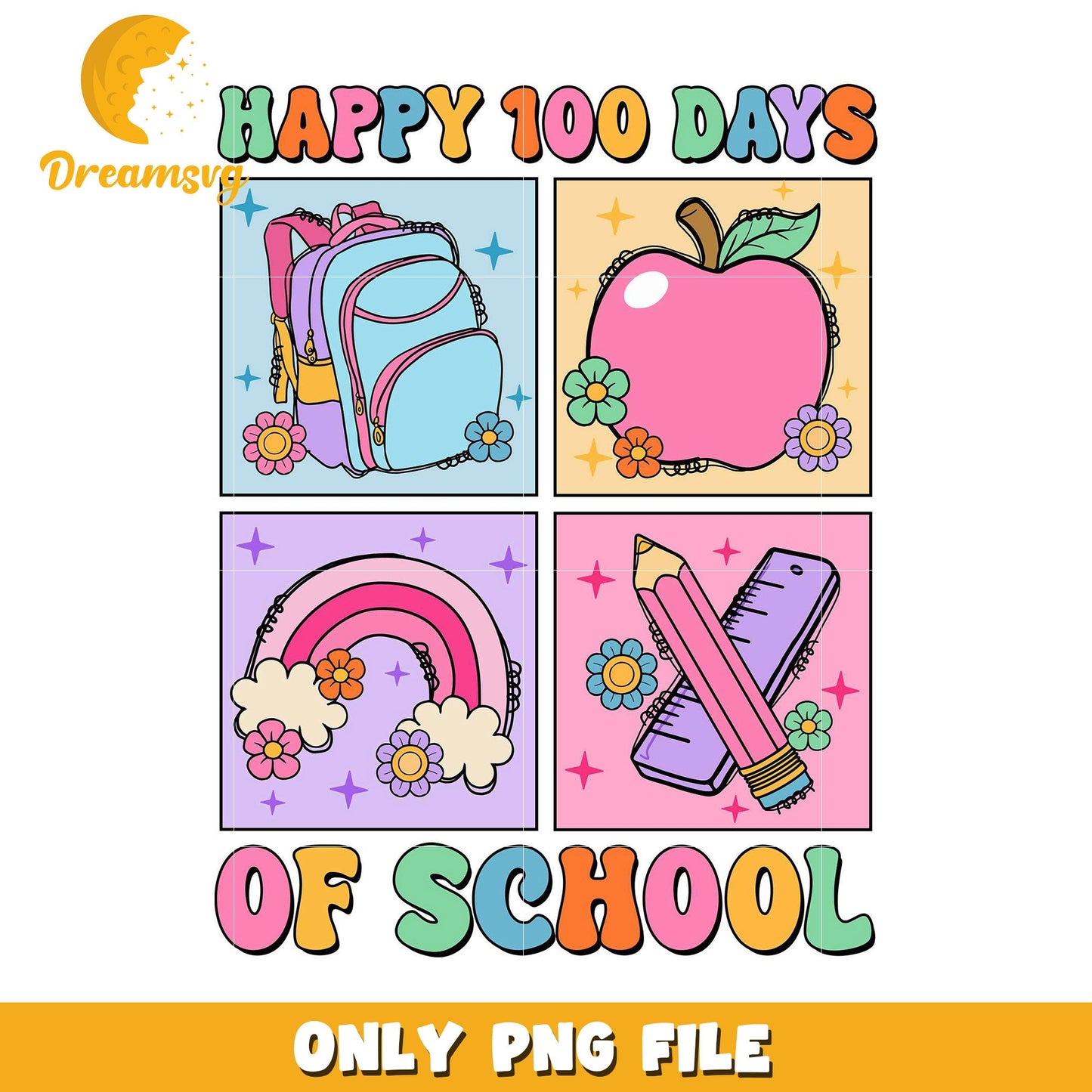 Happy 100 Days of School Colorful PNG Artwork