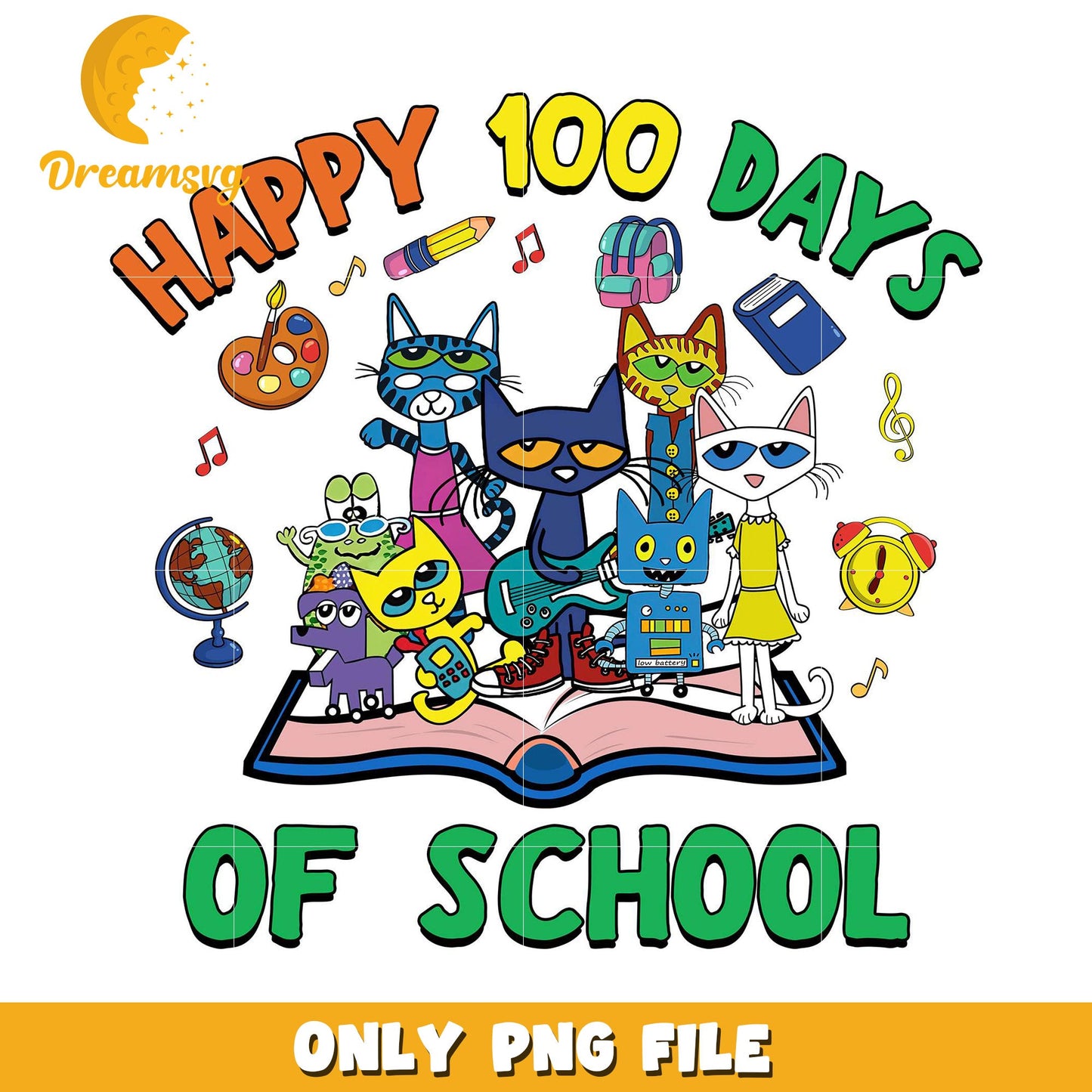 Happy 100 Days of School Cute Cat PNG Design