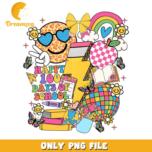 Happy 100 Days of School Fun Colorful PNG Design