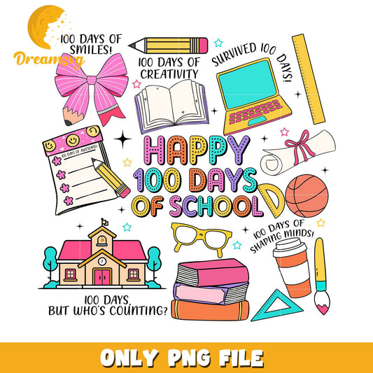 Happy 100 Days of School Fun PNG Graphic Design File