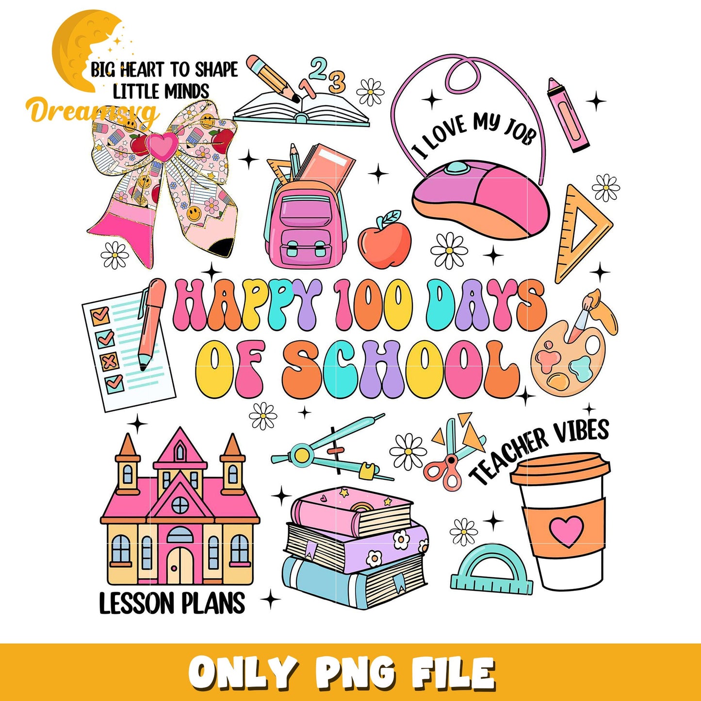Happy 100 Days of School PNG Design for Teachers