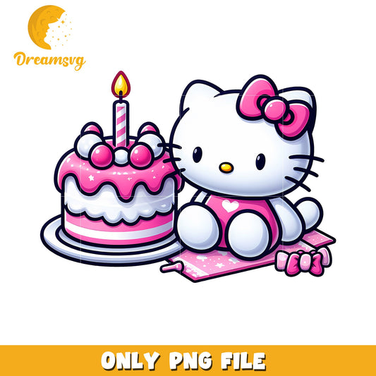 Happy Birthday Kitty with Cute Cake PNG File for Downloads