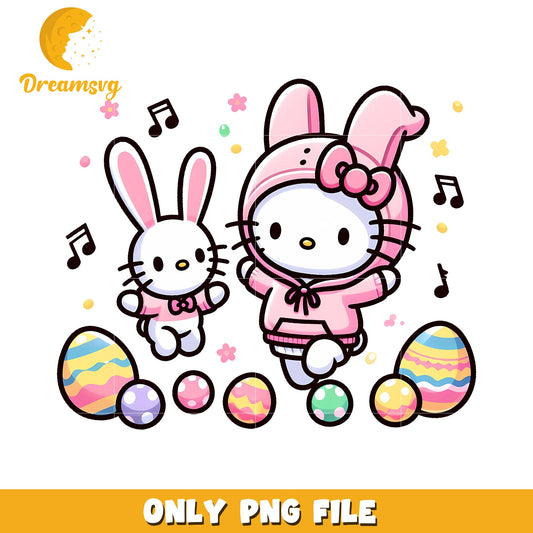 Happy Bunny Characters with Easter Eggs Cute PNG Design