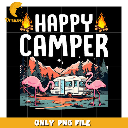 Happy Camper Flamingo PNG Design