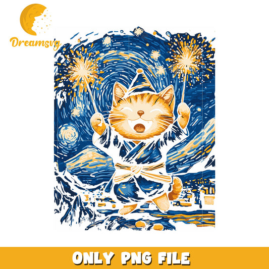 Happy Cat Fireworks PNG Digital Art