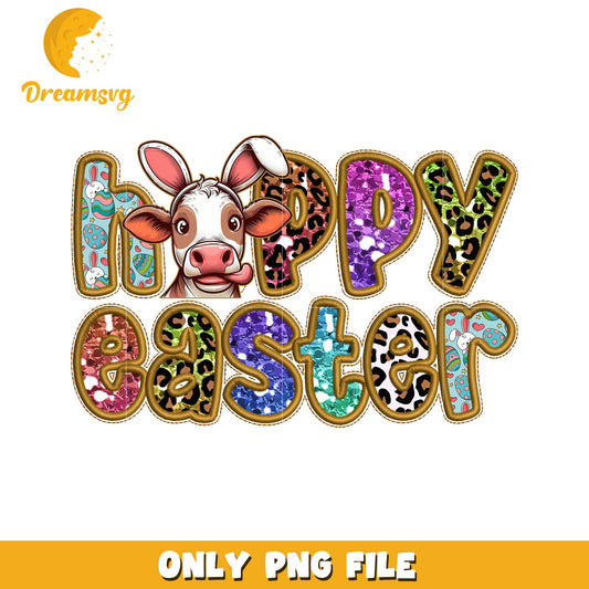 Happy Easter Colorful Cow Design PNG Download for Decor