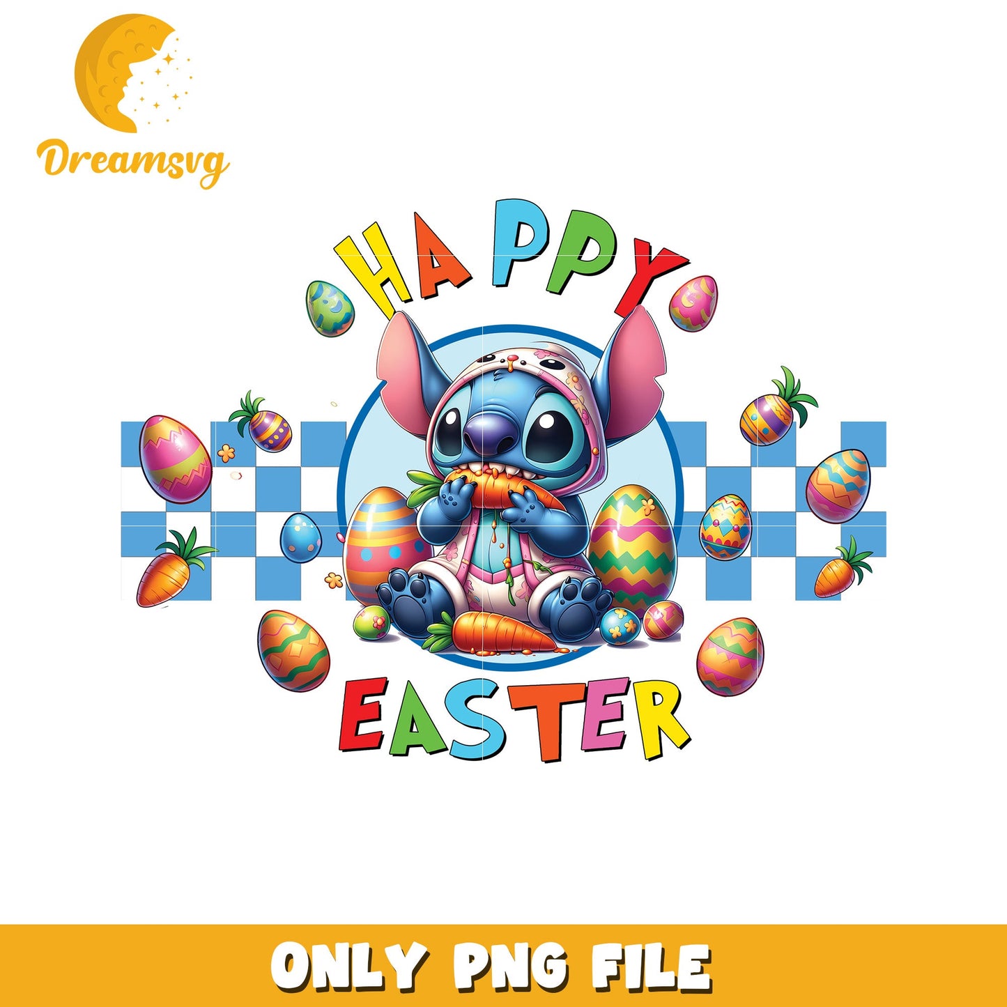 Happy Easter Colorful Stitch Character PNG Design Image