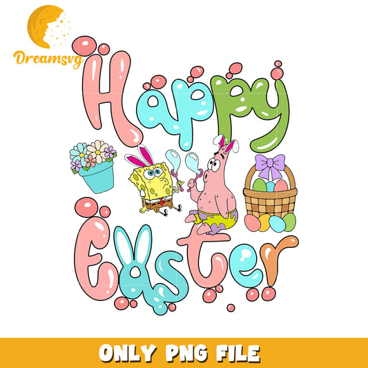 Happy Easter Fun with SpongeBob and Patrick PNG Design