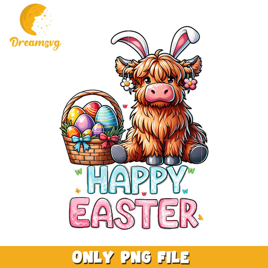 Happy Easter Highland Cow PNG Design