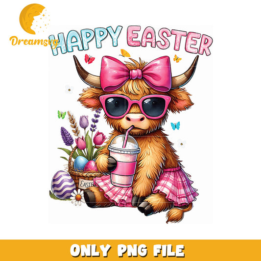 Happy Easter Highland Cow PNG Digital Download