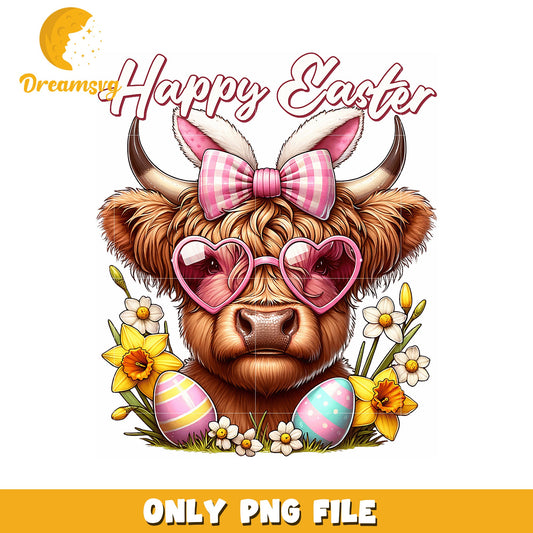 Happy Easter Highland Cow PNG Sublimation