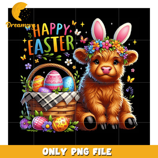Happy Easter Highland Cow PNG