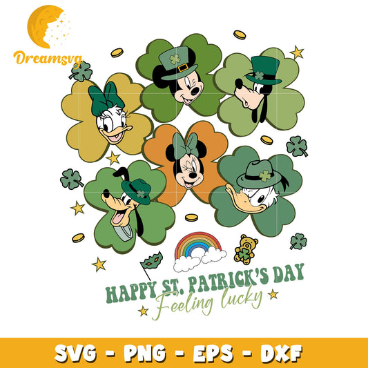 Happy St Patricks Day SVG Design with Disney Characters and Shamrocks