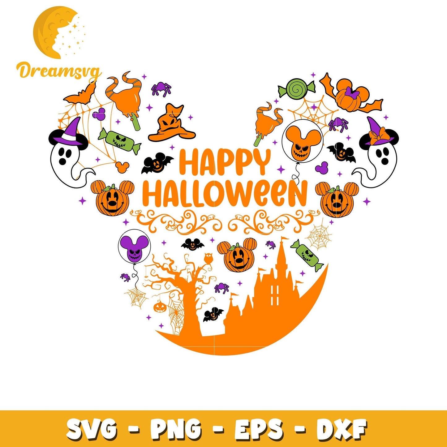 Happy halloween Mickey head pattern svg, Disney friends halloween vibes svg