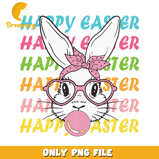 Happy easter cute bunny chewing gum png, happy easter png, bunny png