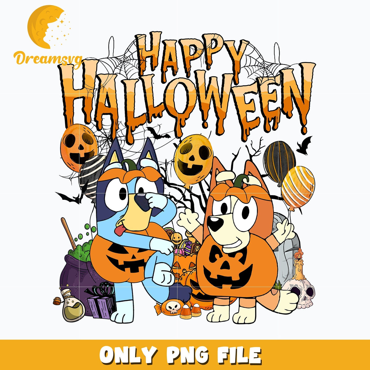 Happy halloween bluey and bingo halloween png, Halloween png, Digital download.