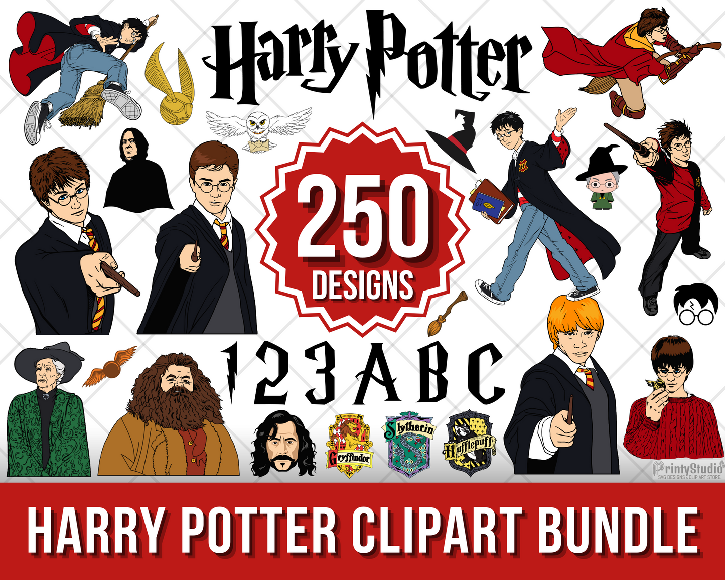 Harry Potter Clipart Bundle, Harry Potter SVG Cut Files for Cricut / Silhouette, Harry Potter Alphabet PNG Vector Files