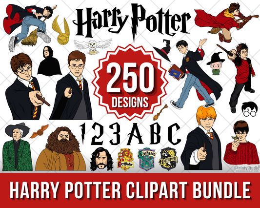 Harry Potter Clipart Bundle, Harry Potter SVG Cut Files for Cricut / Silhouette, Harry Potter Alphabet PNG Vector Files