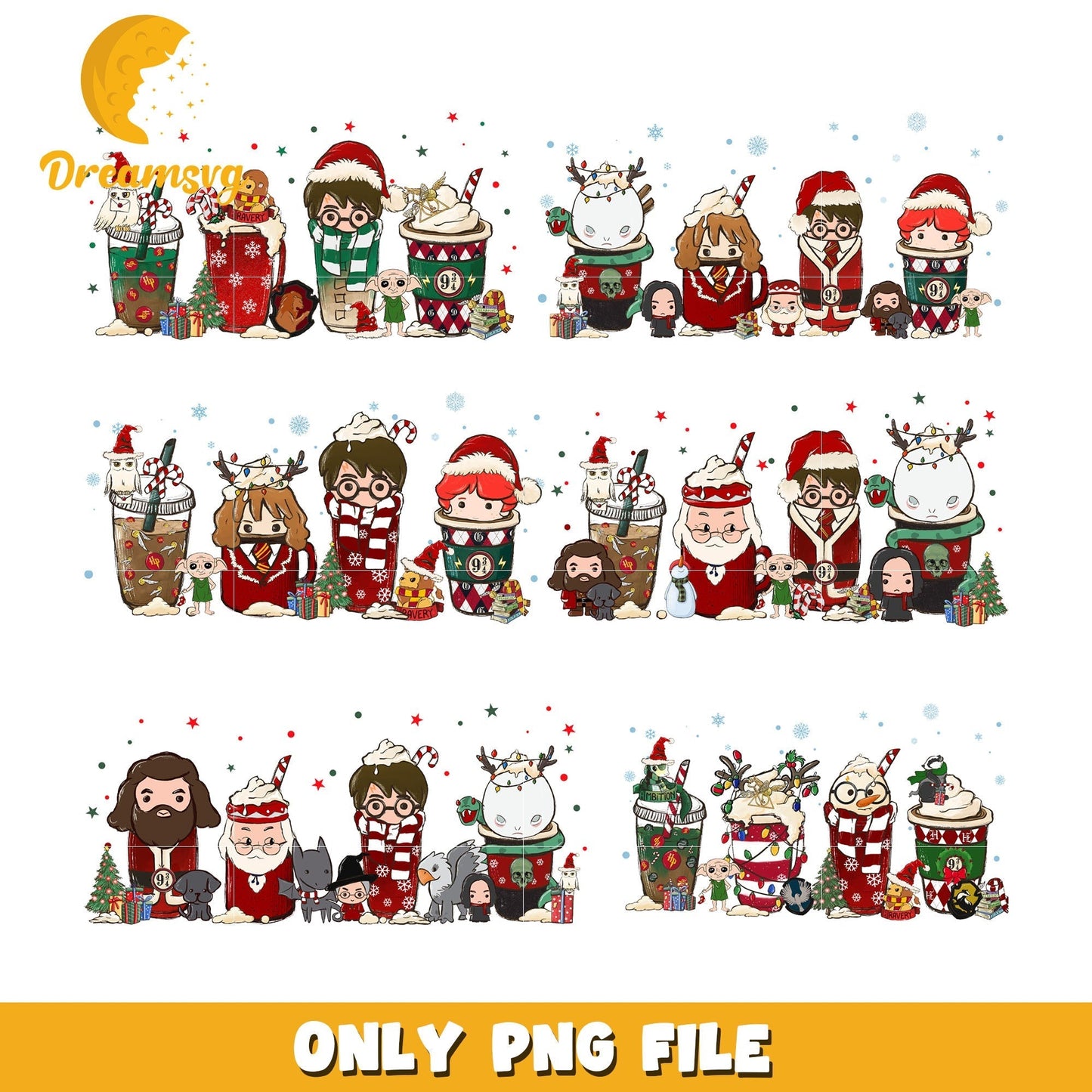 Harry potter coffee cup christmas bundle png, harry potter christmas png