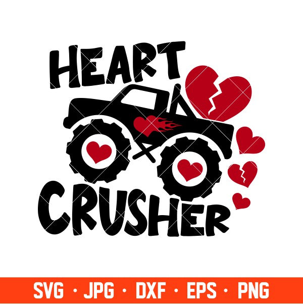 Heart Crusher Truck Svg, Valentine’s Day Svg, Valentine Svg, Love Svg, Cricut, Silhouette Vector Cut File