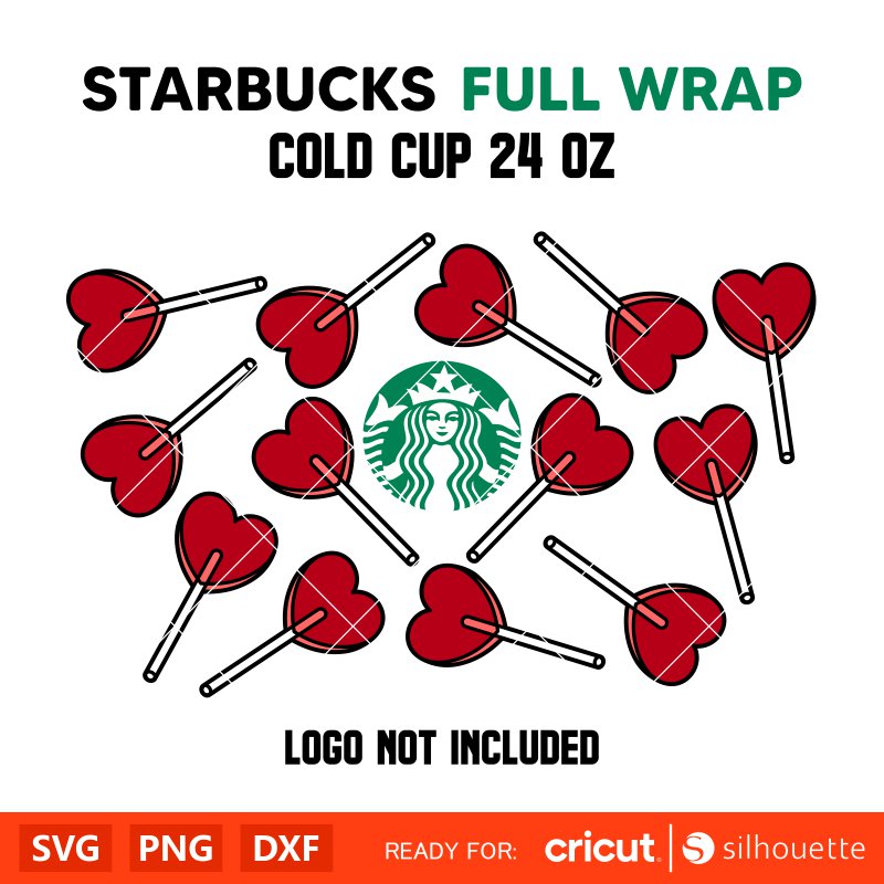 Heart Lollipop Ful Wrap Svg, Starbucks Svg, Coffee Ring Svg, Cold Cup Svg, Cricut, Silhouette Vector Cut File