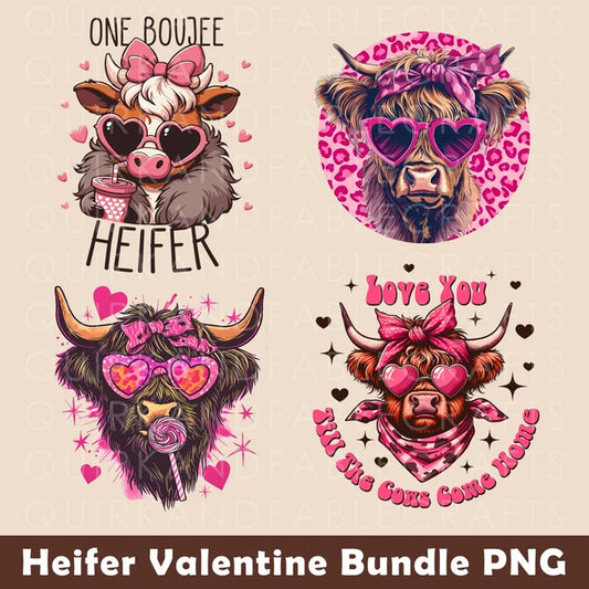 Heifer Valentine Bundle Png, Valentine cow png bundle