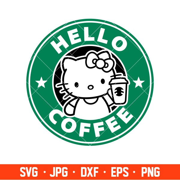 Hello Kitty Coffee Svg, Starbucks Coffee Ring Svg, Boss Girl Svg, Cricut, Silhouette Vector Cut File