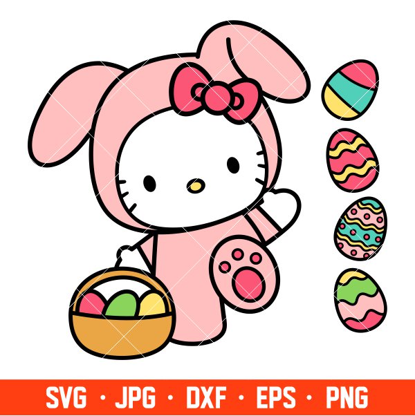 Easter Hello Kitty Svg, Hello Kitty Easter Eggs Svg For Cricut, Silhouette Vector Cut File