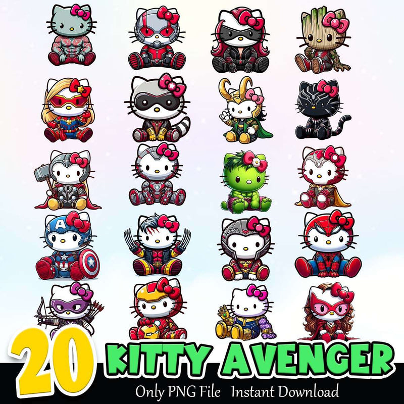 Hello Kitty Avenger PNG Bundle Sublimation Instant Download