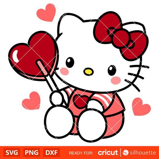 Hello Kitty Candy Heart Svg, Hello Kitty Valentine’s Day Svg for Cricut, Silhouette Vector Cut File