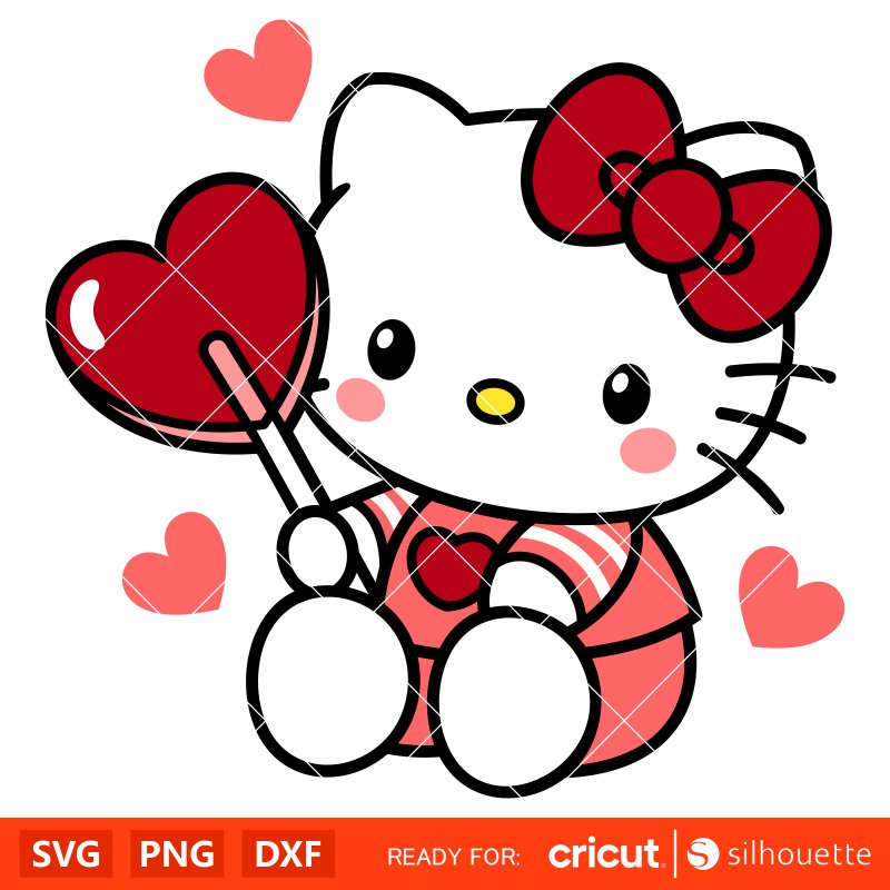 Hello Kitty Candy Heart Svg, Hello Kitty Valentine’s Day Svg for Cricut, Silhouette Vector Cut File