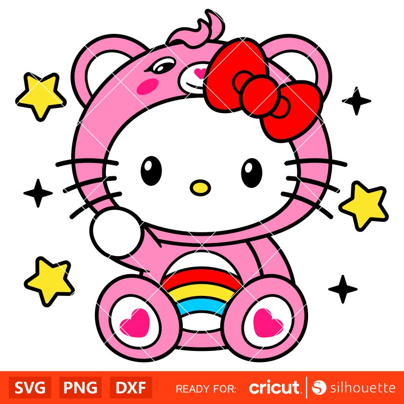 Hello Kitty Care Bear Svg, Rainbow Cheer Bear Svg for Cricut, Silhouette Vector Cut File